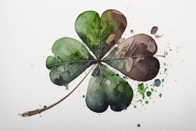 Four Leaf Clover Drawing with Bit of Watercolour Stock Illustration