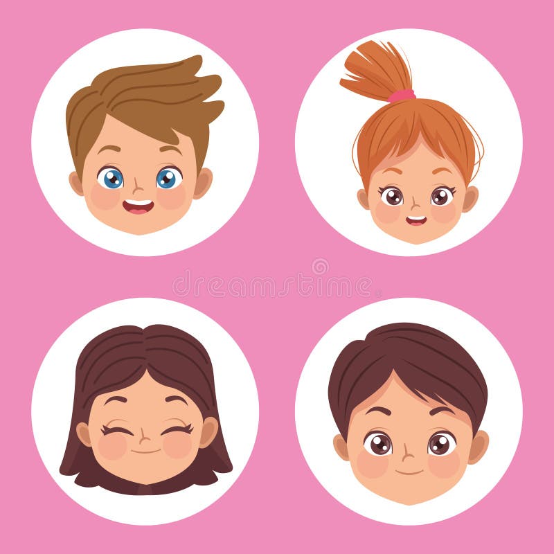 Four little kids heads vector illustration