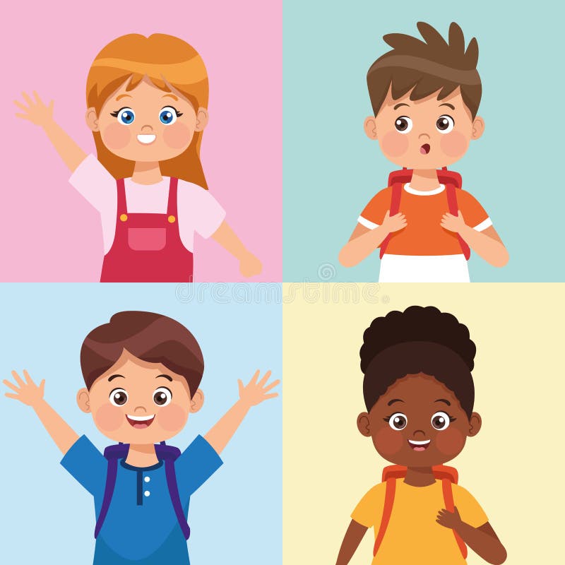 Four little students characters stock illustration