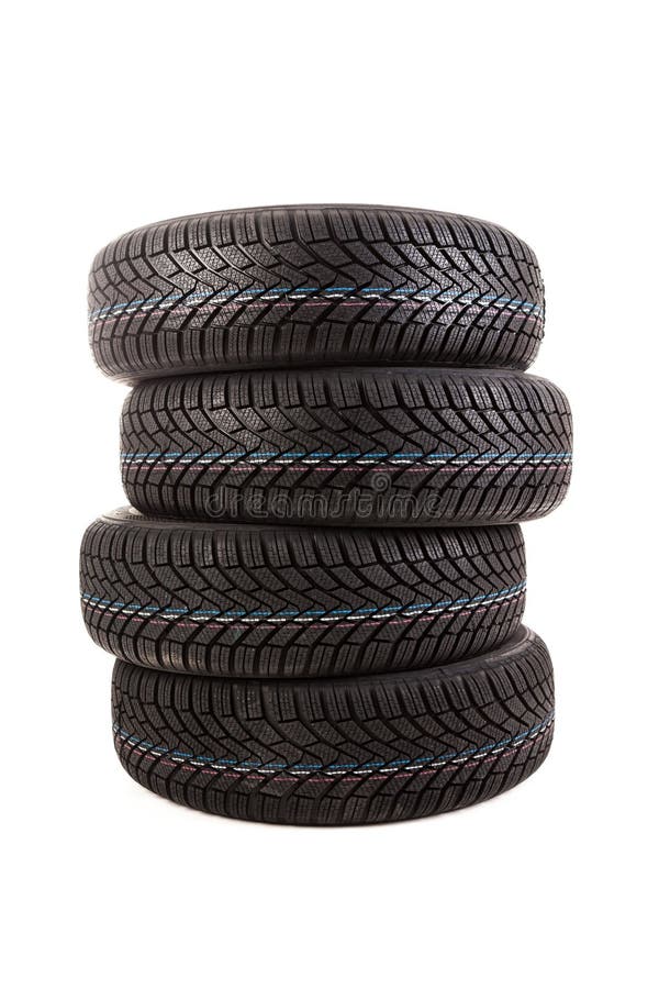 Four new tires isolated on white background