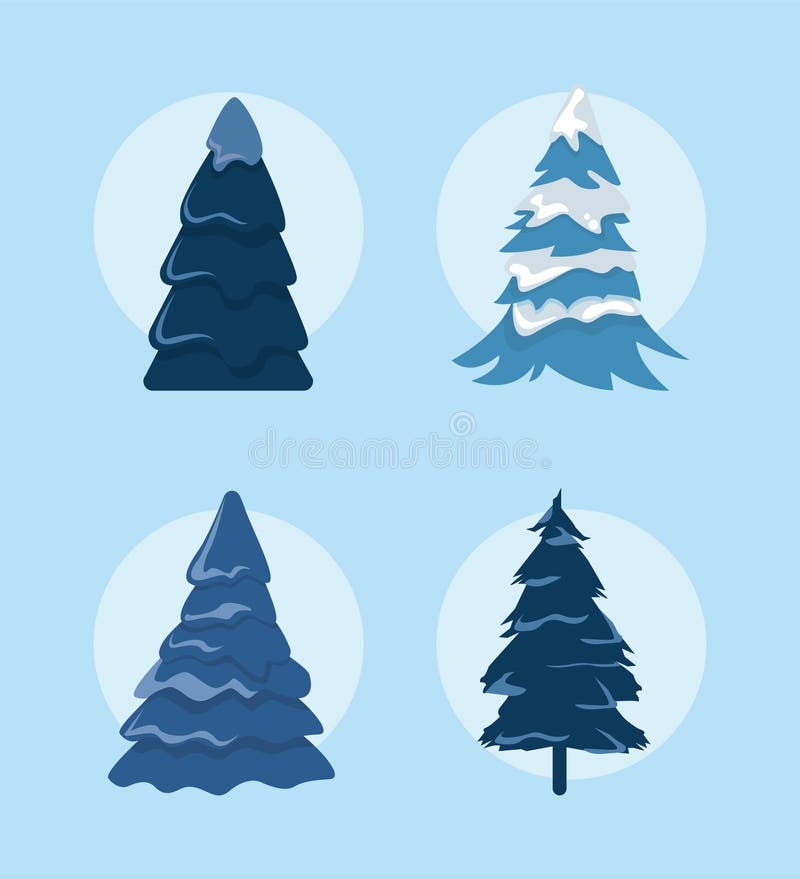 Four pines trees vector illustration