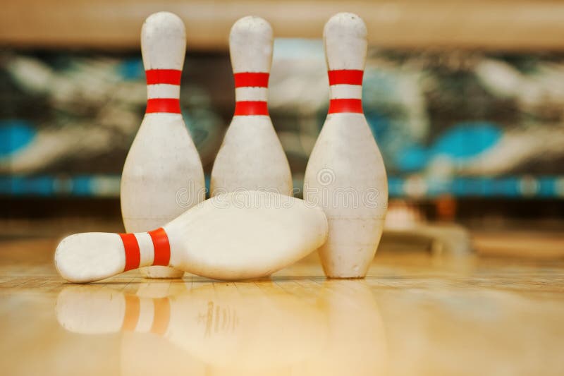 Four Pins at Bowling Wooden Alley Stock Image Image of group, colored