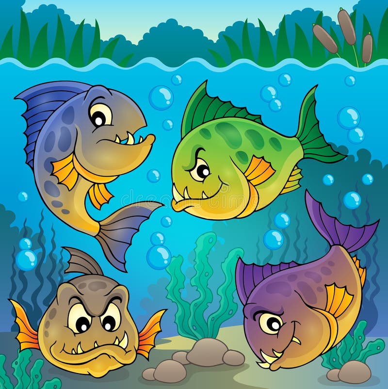 Four piranha fishes underwater - eps10 vector illustration.