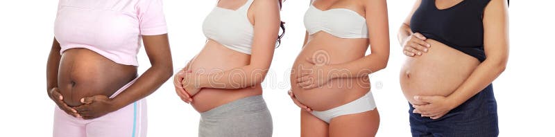 Four pregnant women showing her belly stock images Four pregnant women showing her belly stock images