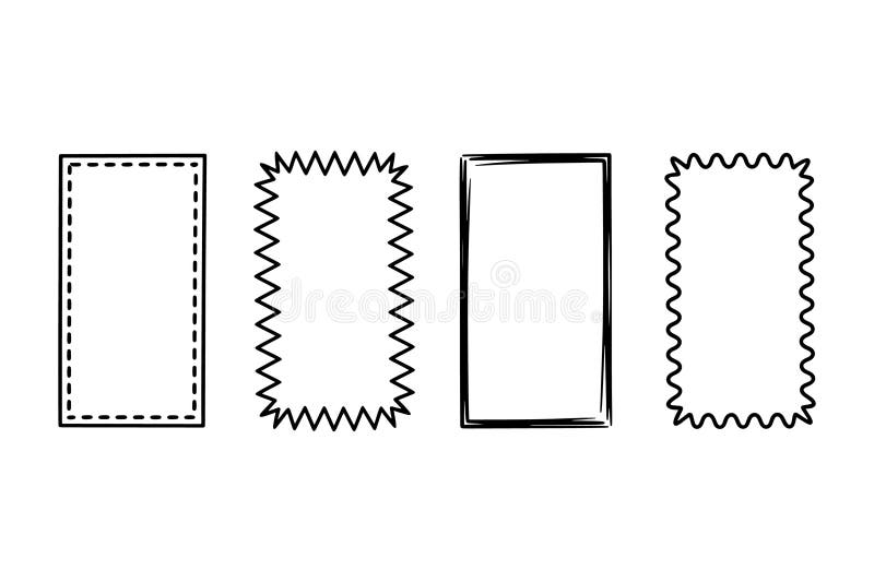 Four Rectangular Hand Drawn Frames with Different Borders on White Background rectangle doodle stock illustration