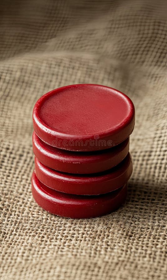 Stacked Red Checkers on Burlap vector illustration