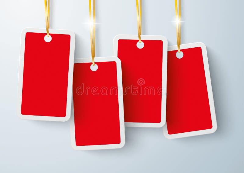 Four Red Price Stickers Golden Ribbons stock illustration Four Red Price Stickers Golden Ribbons stock illustration