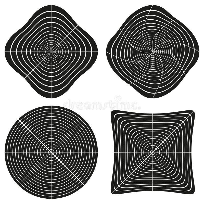 Four rounded squares. Abstract line pattern. Dynamic Vector graphic set. Geometric wave shape. royalty free illustration