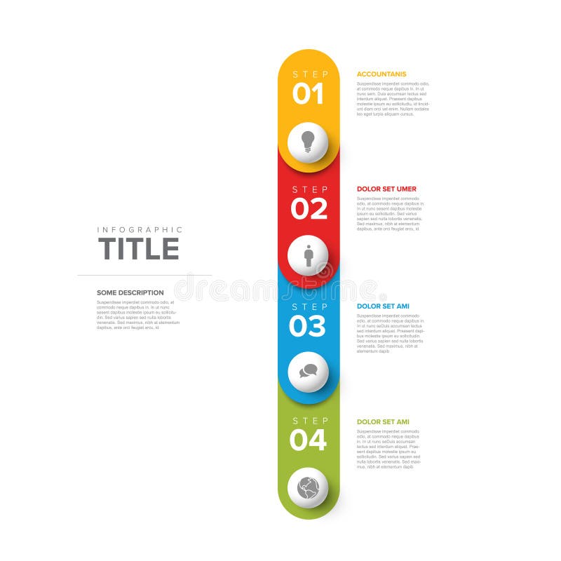 Four rounded vertical steps elements template with stripes and spheres royalty free illustration