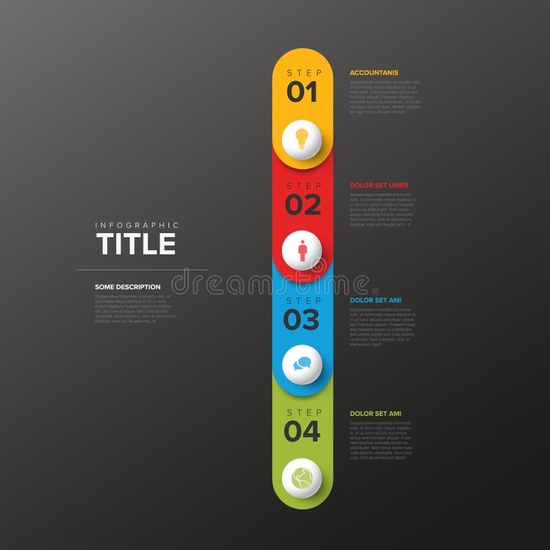 Four Rounded Steps Elements Template with Stripes and Spheres Stock