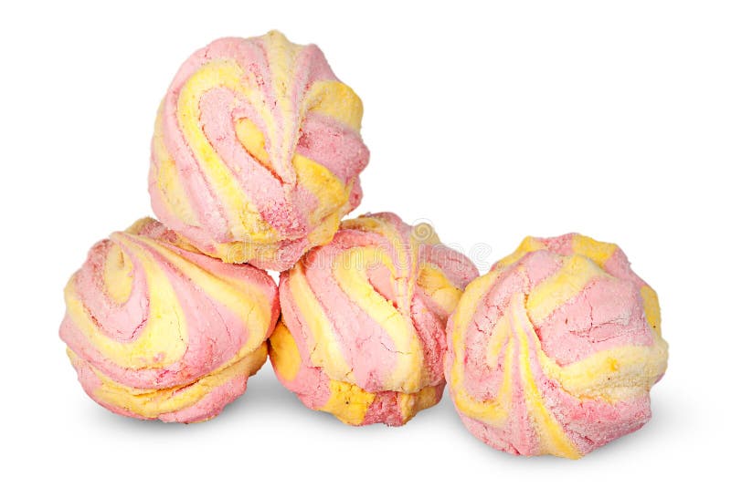 Four in the row yellow and pink marshmallow stock photos