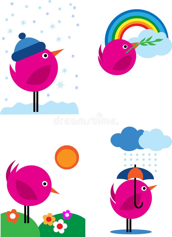 Four seasons pink birds icons - 3