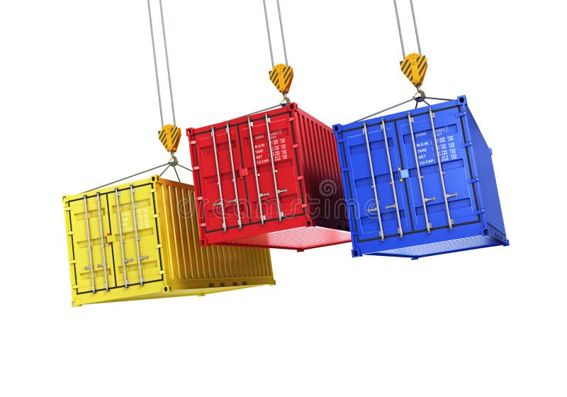 Four shipping containers during transport