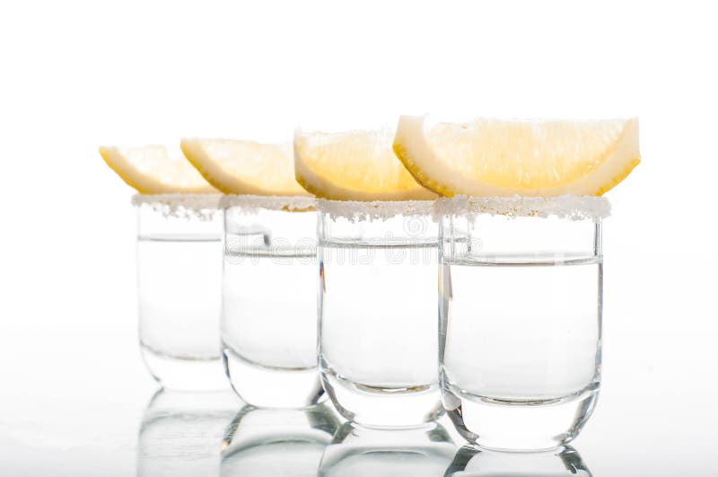 Four Shots of Vodka with Lemon Stock Image - Image of closeup, glass ...