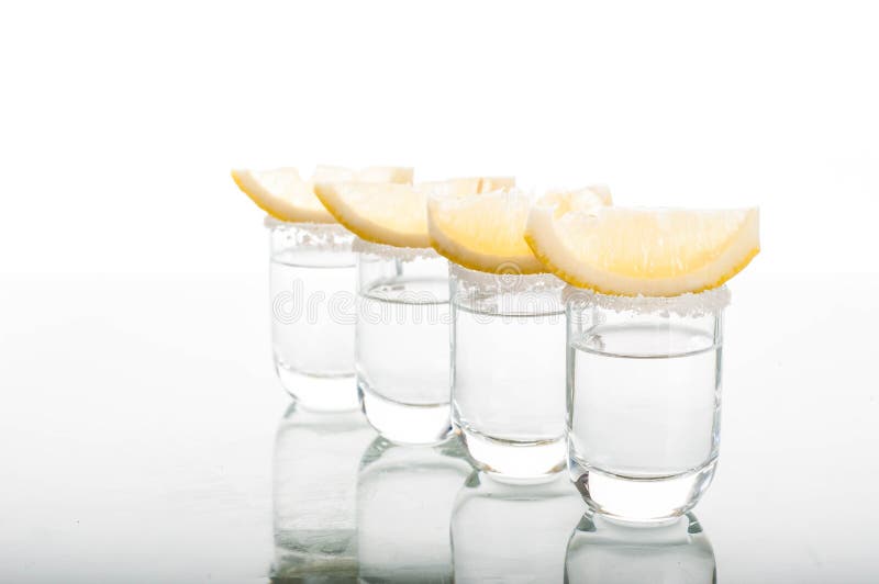 Four Shots of Vodka with Lemon Stock Photo Image of liquid, vodka