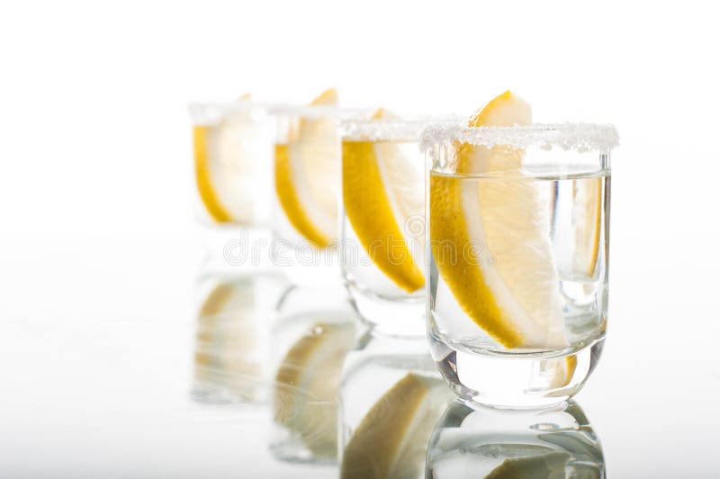 Four Shots of Vodka with Lemon Stock Image Image of vodka, liquor