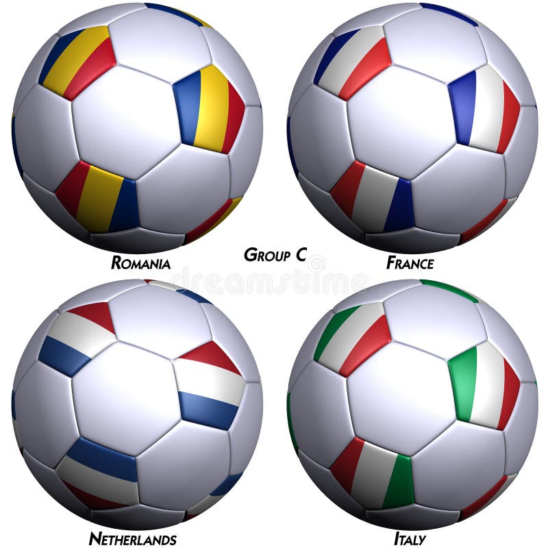 4 Soccer Balls with Flags of European Countries. Stock Illustration
