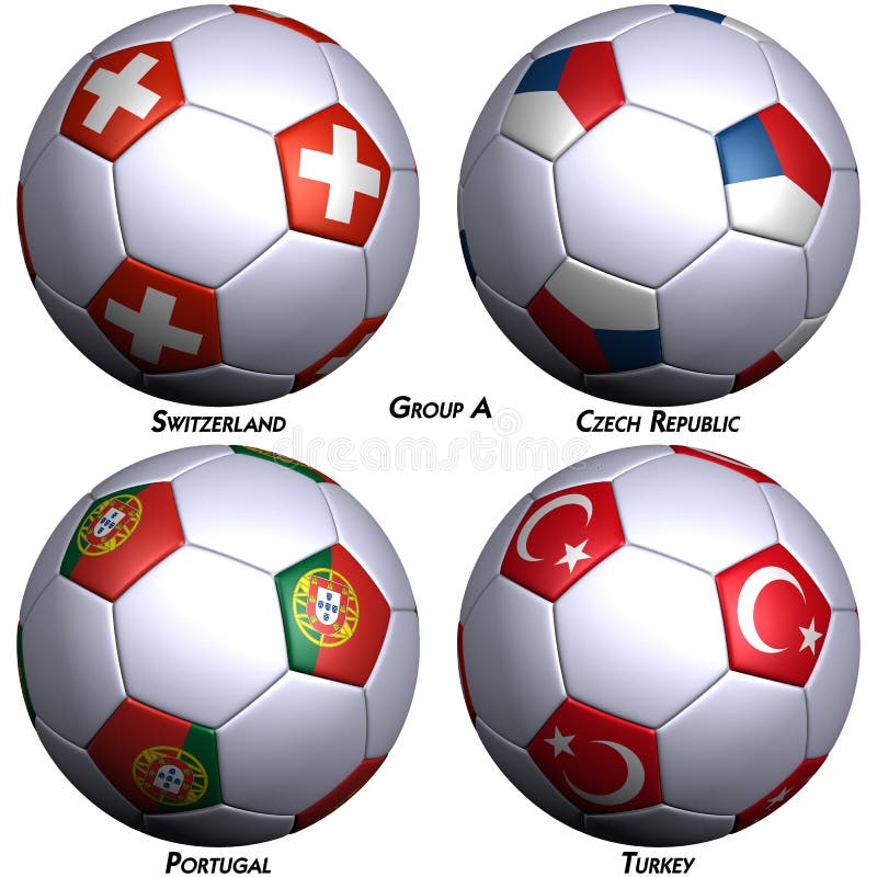 4 Soccer Balls with Flags of European Countries. Stock Illustration