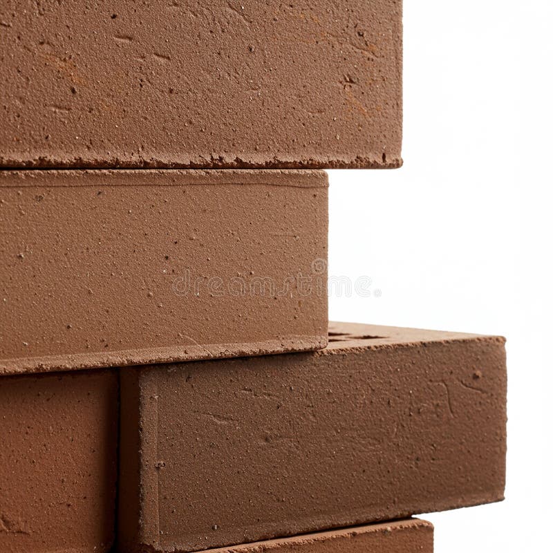 Four stacked red-brown clay bricks against a white background. The bricks have a vector illustration