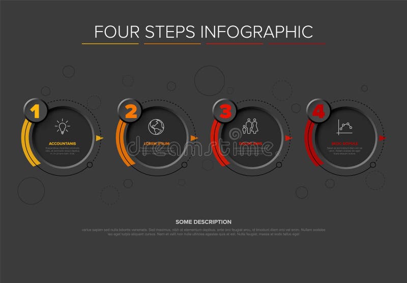 Four Steps Infographic Dark Design with Icons and Numbers royalty free illustration