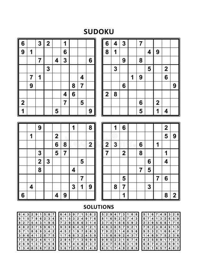 four sudoku games with answers set 6 stock vector illustration of