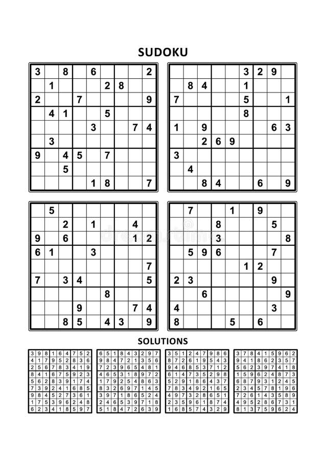 Four Sudoku Games with Answers of Medium Level. Set 29. Stock Vector ...