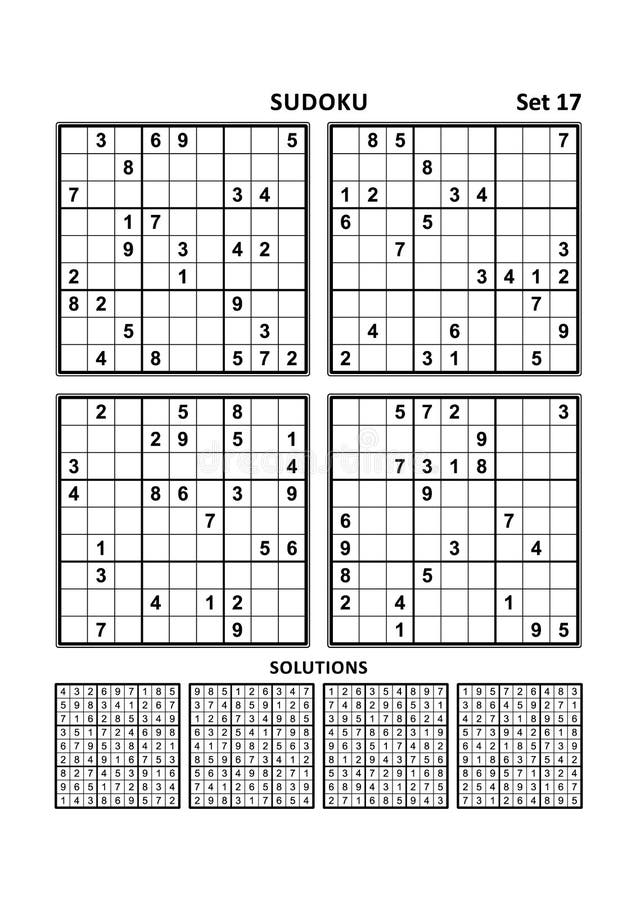 four sudoku games with answers set 17 stock vector illustration of puzzles black 149491620