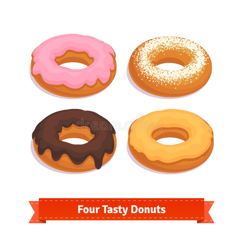 Four tasty flavoured donuts with glazing