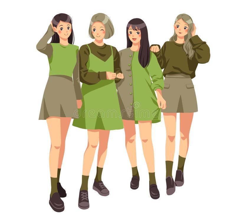 Four Teenage Girls Vector Illustration Stock Vector - Illustration of  inspiration, brown: 189047644