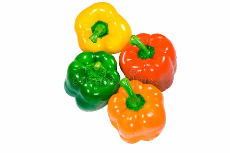 Four wet peppers top view