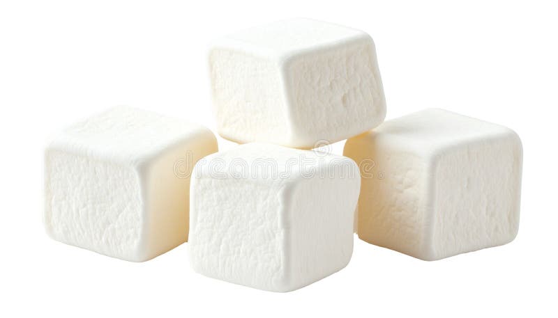 Four white marshmallow cubes forming a pyramid on transparent background royalty free stock photos