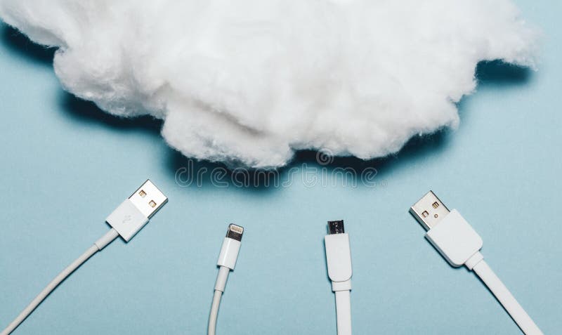 Four white wires laying under a white cotton cloud.