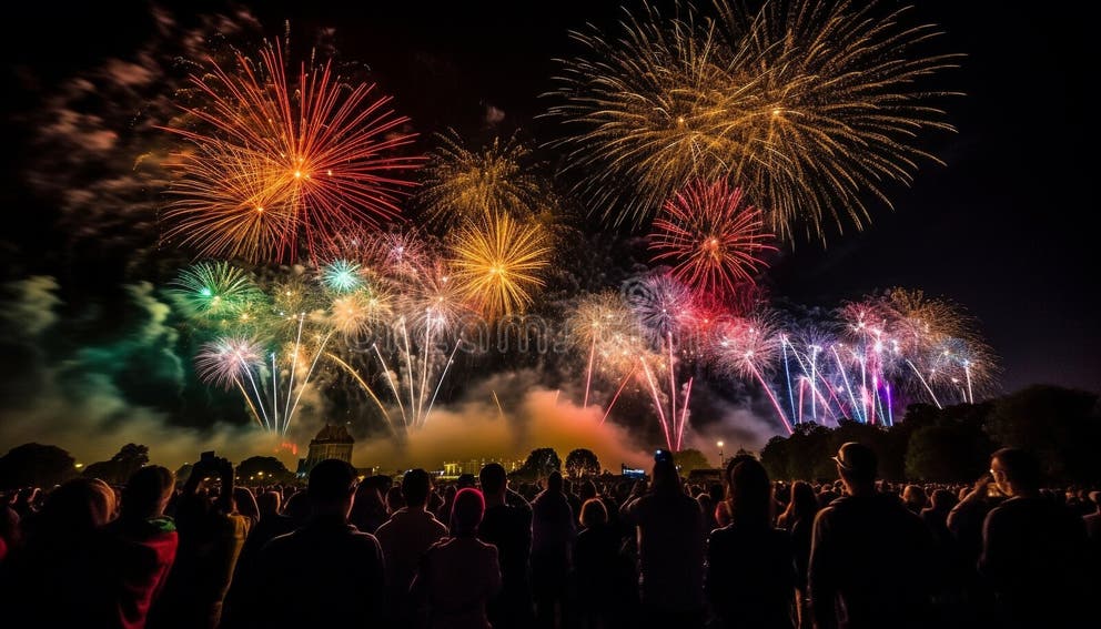 Fourth of July Celebration, Vibrant Fireworks Explode Generated by AI ...