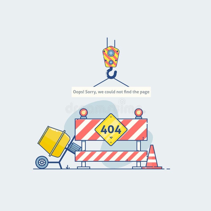 Fout 404 pagina met wegenbouwtekens De pagina wordt verloren geen bericht en gevonden Malplaatje voor Web-pagina met fout 404 stock illustratie Fout 404 pagina met wegenbouwtekens De pagina wordt verloren geen bericht en gevonden Malplaatje voor Web-pagina met fout 404 stock illustratie