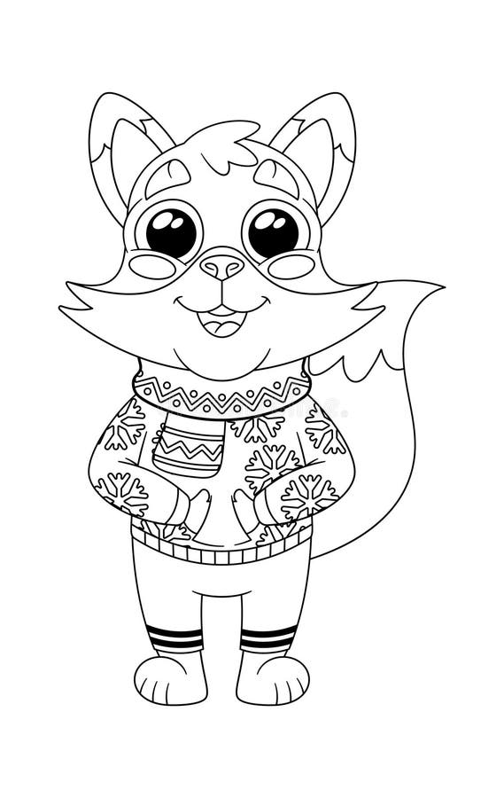Fox Christmas character wearing sweater stock illustration