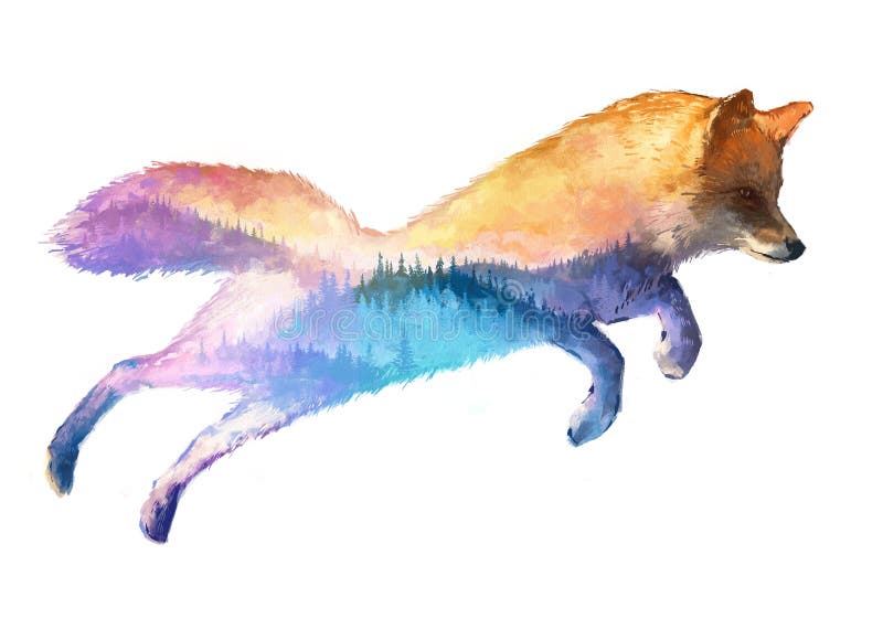 Fox double exposure illustration stock illustration