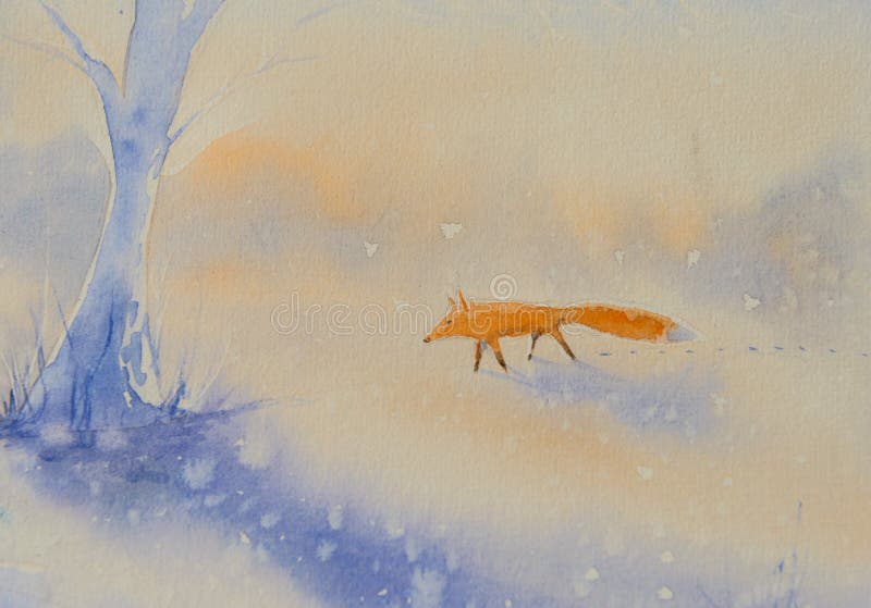 Fox en las acuarelas del invierno pintadas libre illustration Fox en las acuarelas del invierno pintadas libre illustration