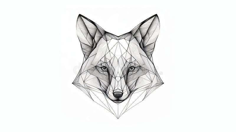Fox face minimalist line in geometric style,flat, 2d, generative ai royalty free illustration