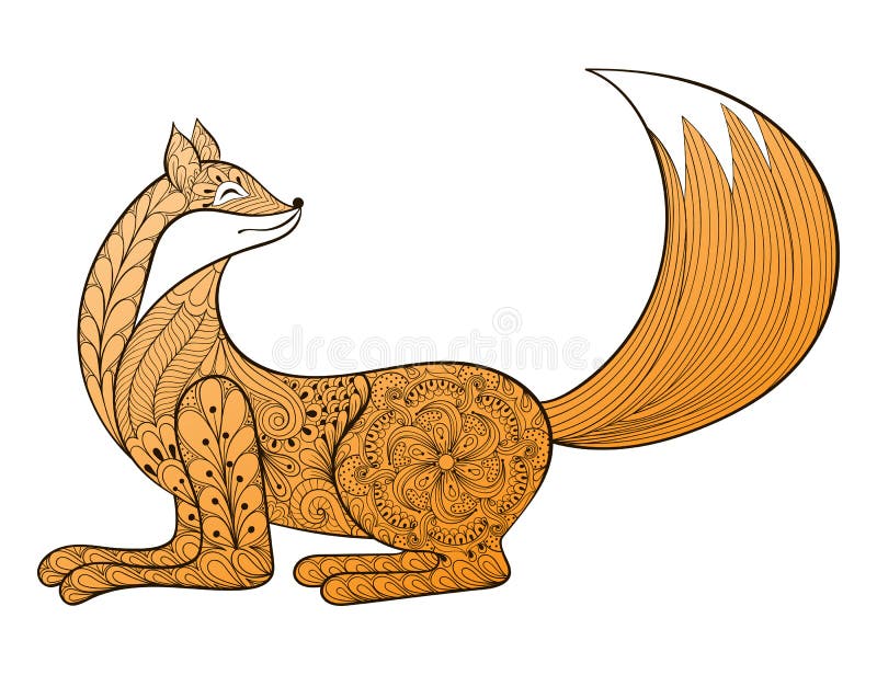 Fox feliz do vetor Animal artístico tirado mão de Zentangle para o adulto ilustração royalty free Fox feliz do vetor Animal artístico tirado mão de Zentangle para o adulto ilustração royalty free