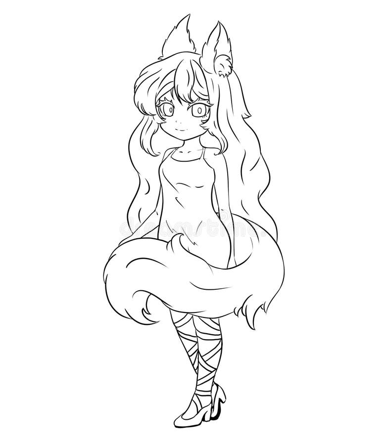 anime fox girl coloring pages