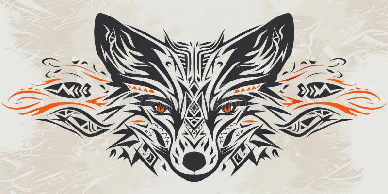 Fox head silhouette adorned with intricate tribal designs. stock illustration