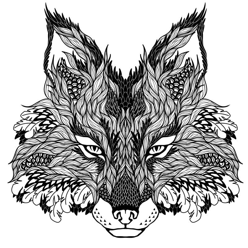 FOX head tattoo. psychedelic royalty free illustration