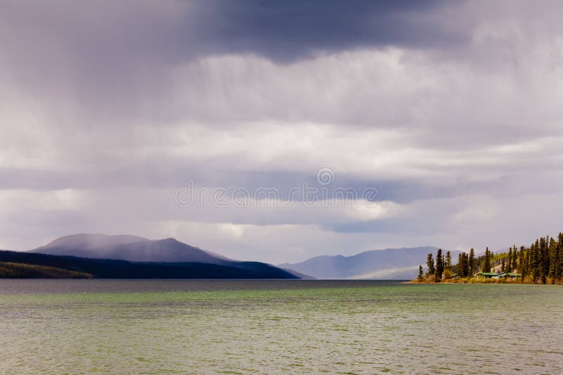 Fox Lake Rain Shower Yukon Territory Canada Stock Image Image of