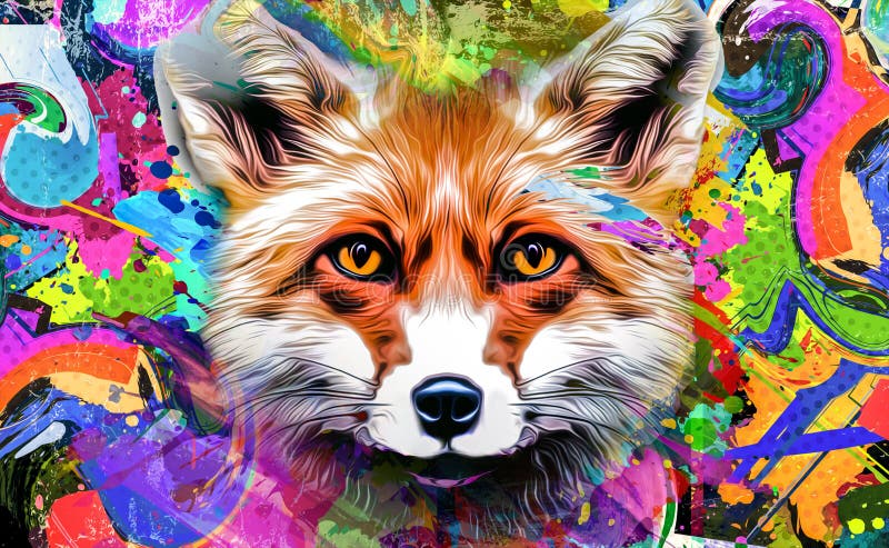 Fox`s Head Illustration on White Background with Colorful Creative Elements  Design Concept Stock Illustration - Illustration of modern, tiger: 201502509