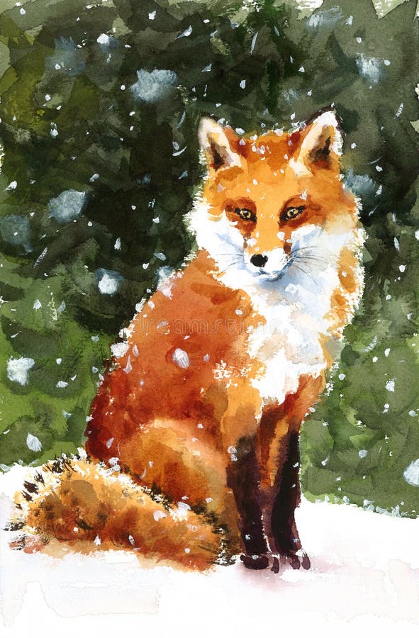 Fox se reposant sur l'illustration d'animaux d'aquarelle de neige peinte à la main illustration de vecteur Fox se reposant sur l'illustration d'animaux d'aquarelle de neige peinte à la main illustration de vecteur