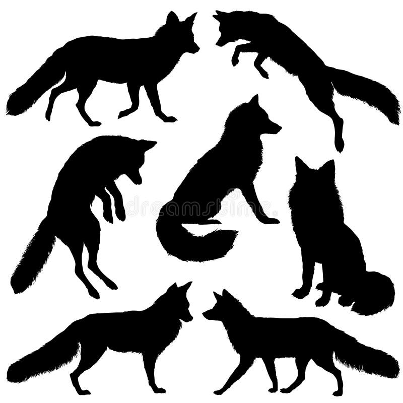 Fox silhouette. Set. Vector illustration isolated on white background