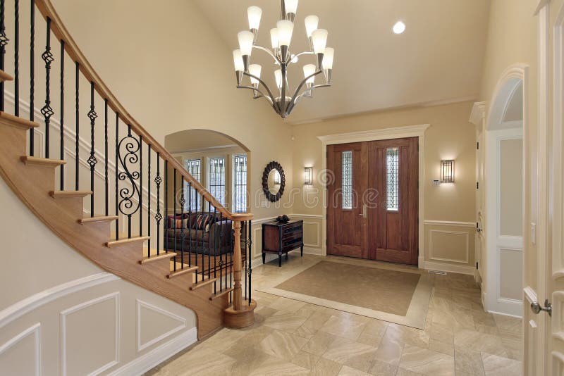 Foyer with curved staircase