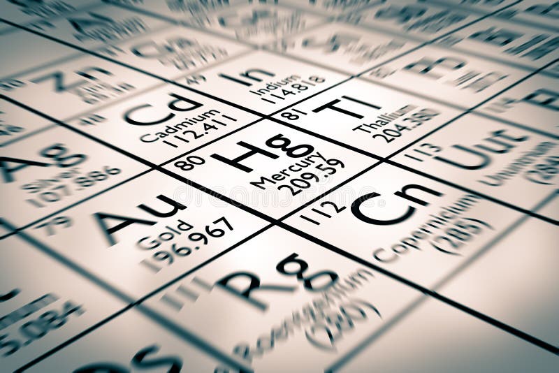 Focus on mercury chemical element from the mendeleev periodic table. Focus on mercury chemical element from the mendeleev periodic table