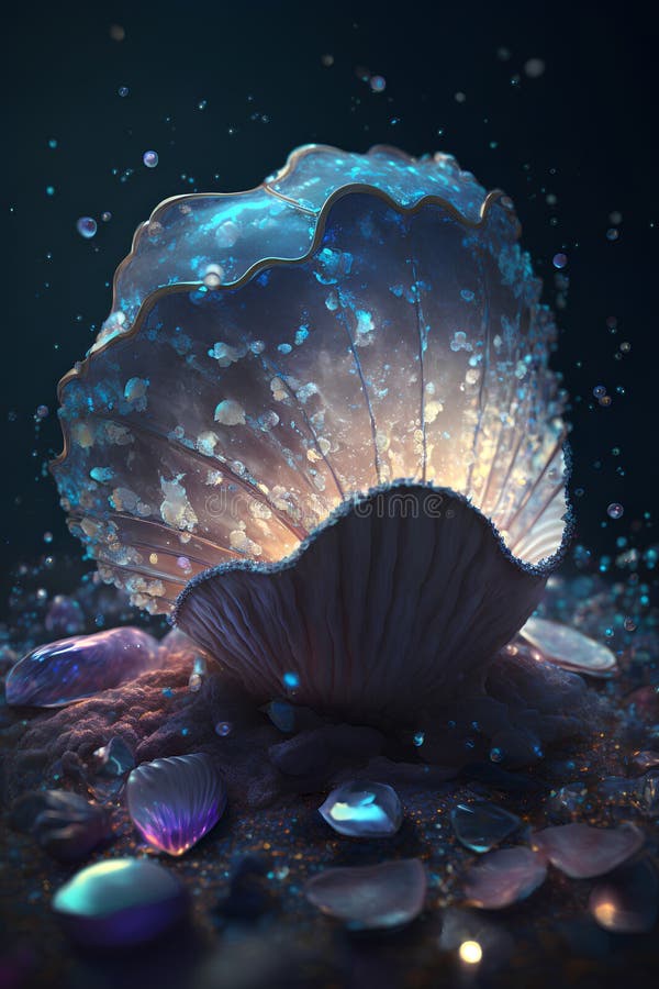 Fractal abstract background with seashells. 3d rendering vector illustration