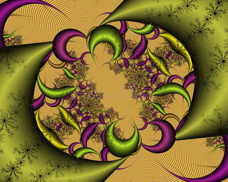 Fractal abstracto verde púrpura de la espina del oro, diseño floral, hojas, fondo ilustración del vector Fractal abstracto verde púrpura de la espina del oro, diseño floral, hojas, fondo ilustración del vector